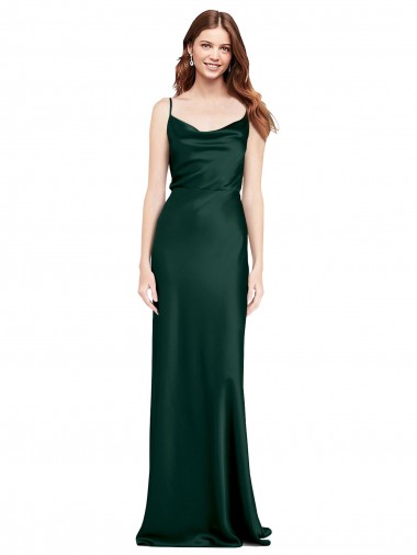 Affordable Sleeveless Cowl Neck Stretch Satin Hunter Long Black Tie Formal Dress UK