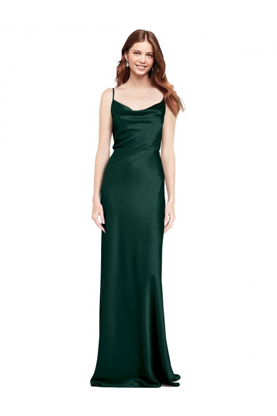 Sleeveless Cowl Neck Stretch Satin Hunter Long Black Tie Formal Dress