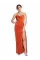 Sleeveless Cowl Neck Stretch Satin Rust Sweep Train Formal Dress