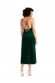 Sleeveless Cowl Neck Stretch Velvet Dark Green Midi Length Black Tie Formal Dress