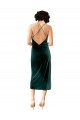 Sleeveless Cowl Neck Stretch Velvet Dark Green Midi Length Formal Dress