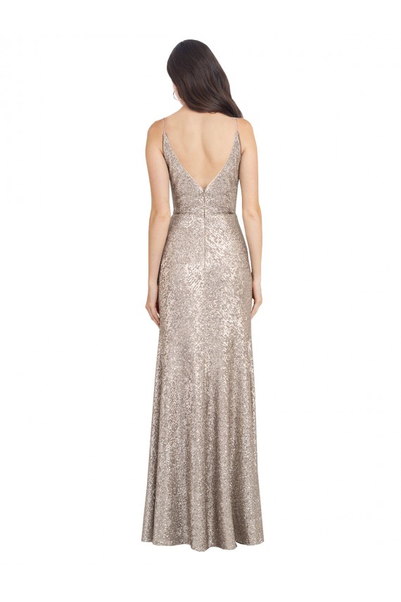 Sleeveless High Neck Sequin & Sparkling Sequin Silver Long Formal Dress