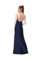 Sleeveless High Neck Silky Satin Sapphire Sheath Long Formal Dress