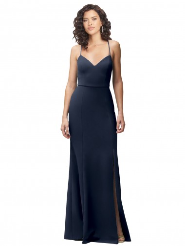 Affordable Sleeveless High Neck Stretch Crepe Dark Navy Long Formal Dress UK