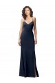 Sleeveless High Neck Stretch Crepe Dark Navy Long Formal Dress
