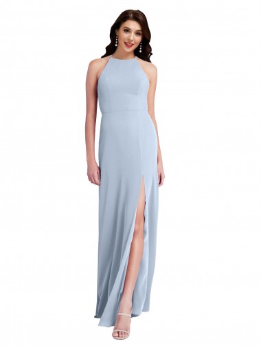 Affordable Sleeveless High Neck Stretch Crepe Light Sky Blue Sheath Long Formal Gowns UK