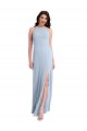 Sleeveless High Neck Stretch Crepe Light Sky Blue Sheath Long Formal Gowns