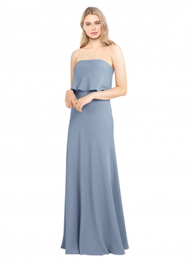 Affordable Sleeveless High Neck Stretch Crepe Smoke Blue Long Formal Dress UK