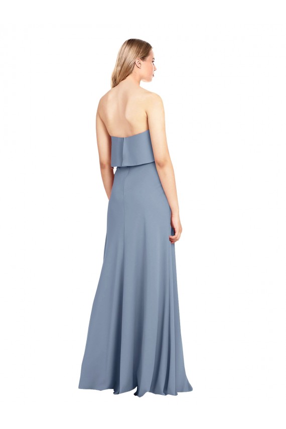 Sleeveless High Neck Stretch Crepe Smoke Blue Long Formal Dress