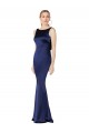 Sleeveless High Neck Stretch Satin Dark Navy Long Formal Dress
