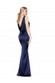 Sleeveless High Neck Stretch Satin Dark Navy Long Formal Dress