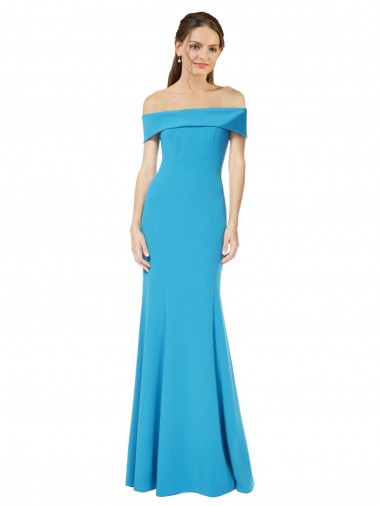 Affordable Sleeveless Off the Shoulder Stretch Crepe Peacock Blue Long Formal Dress UK