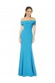 Sleeveless Off the Shoulder Stretch Crepe Peacock Blue Long Formal Dress