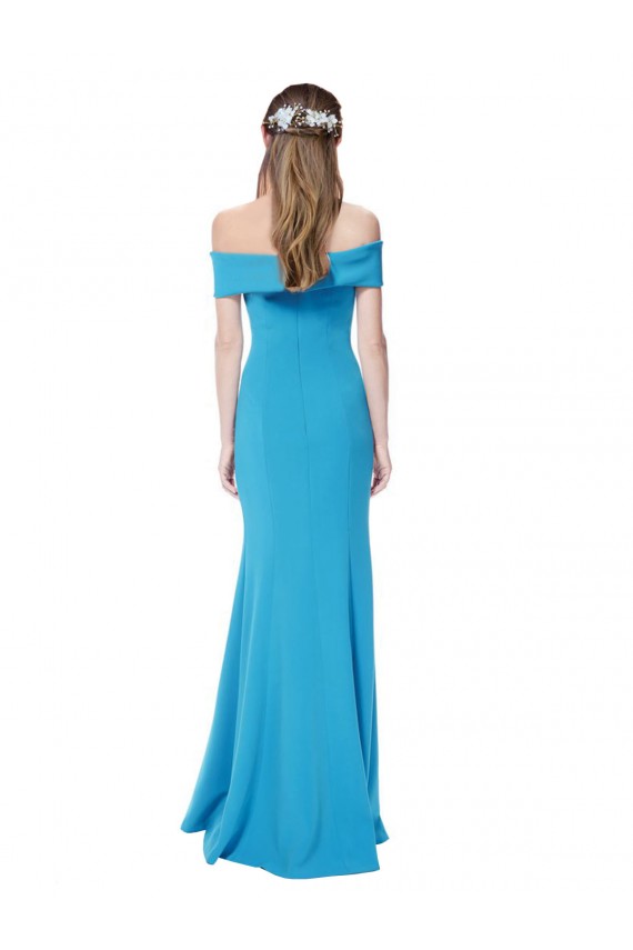 Sleeveless Off the Shoulder Stretch Crepe Peacock Blue Long Formal Dress