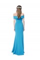 Sleeveless Off the Shoulder Stretch Crepe Peacock Blue Long Formal Dress