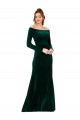 Long Sleeves Off the Shoulder Stretch Velvet Dark Green Long Formal Dress