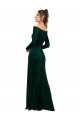 Long Sleeves Off the Shoulder Stretch Velvet Dark Green Long Formal Dress