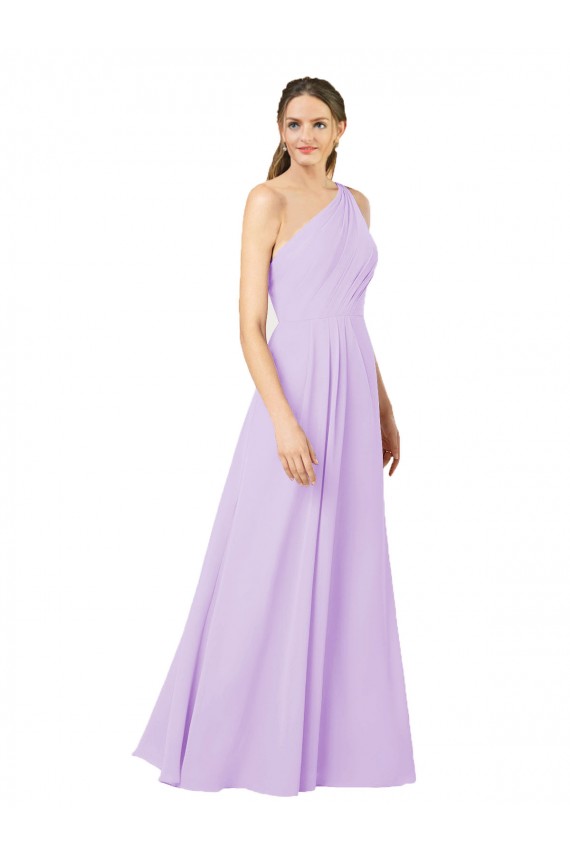 Sleeveless One Shoulder Chiffon Lilac Long Formal Dress