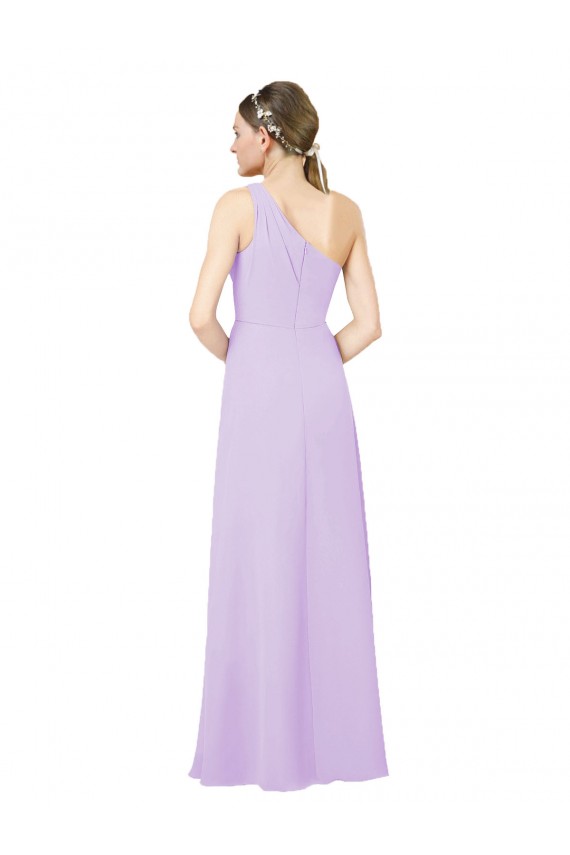 Sleeveless One Shoulder Chiffon Lilac Long Formal Dress