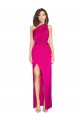 Sleeveless One Shoulder Silky Satin Fuchsia Long Formal Dress