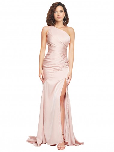 Affordable Sleeveless One Shoulder Silky Satin Pink Long Black Tie Formal Dress UK