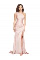 Sleeveless One Shoulder Silky Satin Pink Long Black Tie Formal Dress