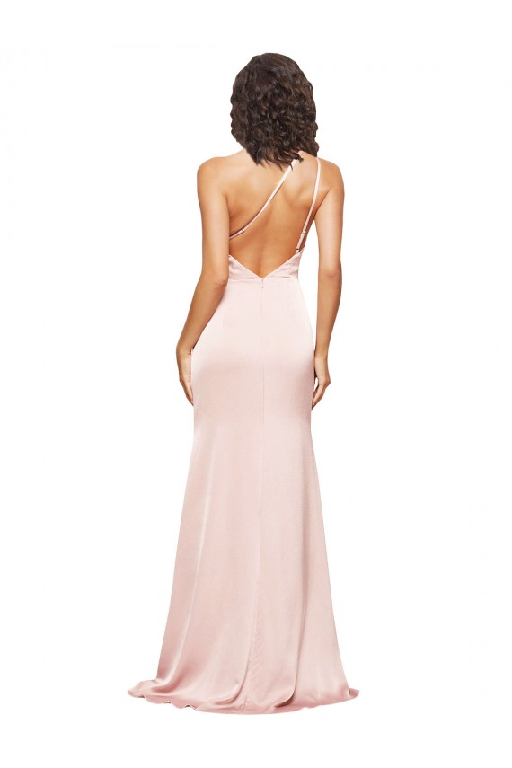 Sleeveless One Shoulder Silky Satin Pink Long Formal Dress