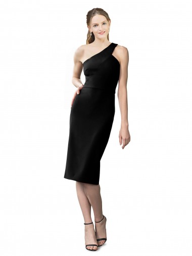 Affordable Sleeveless One Shoulder Stretch Crepe Black Cocktail Length Formal Dress UK
