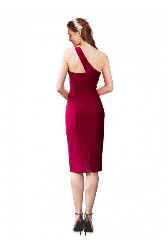 Sleeveless One Shoulder Stretch Crepe Black Cocktail Length Formal Dress