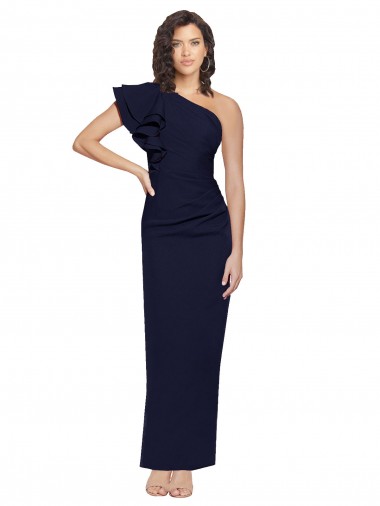 Affordable Sleeveless One Shoulder Stretch Crepe Dark Navy Sheath Long Formal Dress UK