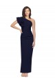 Sleeveless One Shoulder Stretch Crepe Dark Navy Sheath Long Formal Dress