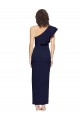 Sleeveless One Shoulder Stretch Crepe Dark Navy Sheath Long Formal Dress