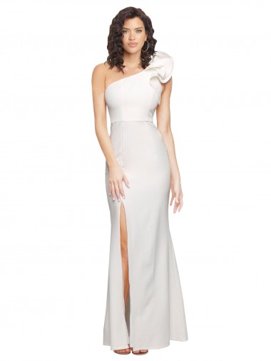 Affordable Sleeveless One Shoulder Stretch Crepe Ivory Long Formal Dress UK