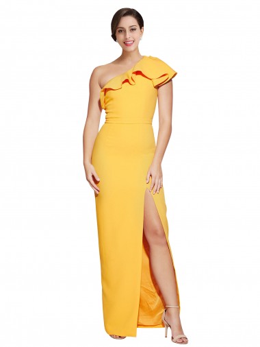 Affordable Sleeveless One Shoulder Stretch Crepe Saffron Long Formal Dress UK