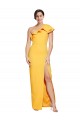 Sleeveless One Shoulder Stretch Crepe Saffron Long Formal Dress