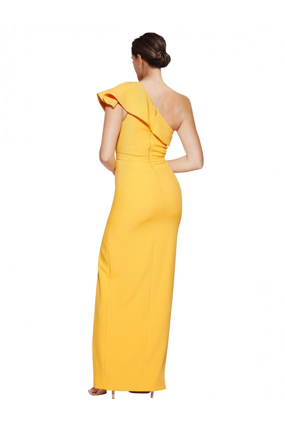 Sleeveless One Shoulder Stretch Crepe Saffron Long Formal Dress
