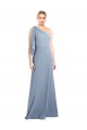 Flutter Sleeves One Shoulder Stretch Crepe Smoke Blue Long Formal Dress