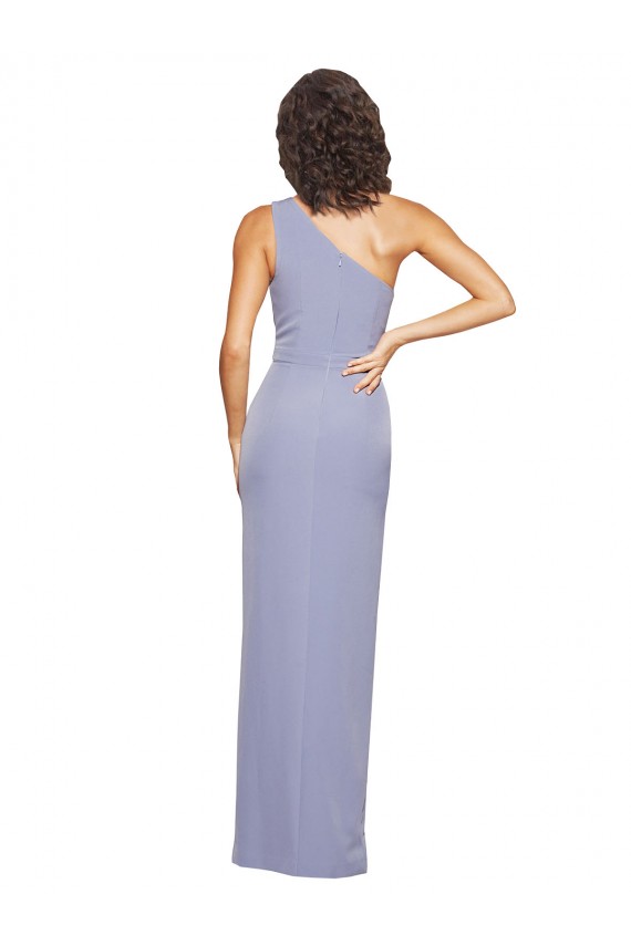 Sleeveless One Shoulder Stretch Crepe Smoke Blue Long Formal Dress