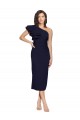 Sleeveless One Shoulder Stretch Crepe Dark Navy Midi Length Formal Dress