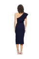 Sleeveless One Shoulder Stretch Crepe Dark Navy Midi Length Formal Dress