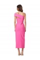 Sleeveless One Shoulder Stretch Crepe Fuchsia Midi Length Formal Dress
