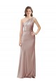 Sleeveless One Shoulder Stretch Satin Dusty Pink Long Formal Dress