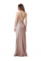 Sleeveless One Shoulder Stretch Satin Dusty Pink Long Formal Dress