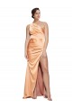 Sleeveless One Shoulder Stretch Satin Light Copper Long Formal Dress