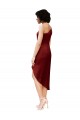 Sleeveless One Shoulder Stretch Satin Burgundy Midi Length Black Tie Formal Dress