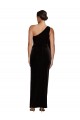 Sleeveless One Shoulder Stretch Velvet Black Long Formal Dress