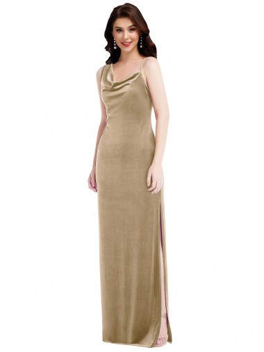 Affordable Sleeveless One Shoulder Stretch Velvet Champagne Long Black Tie Formal Dress UK