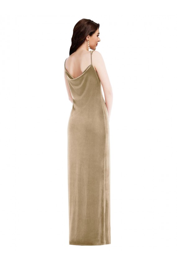 Sleeveless One Shoulder Stretch Velvet Champagne Long Black Tie Formal Dress