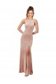 Sleeveless One Shoulder Stretch Velvet Pink Long Black Tie Formal Dress