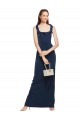 Sleeveless Scoop Neck Stretch Crepe Dark Navy Long Formal Gowns